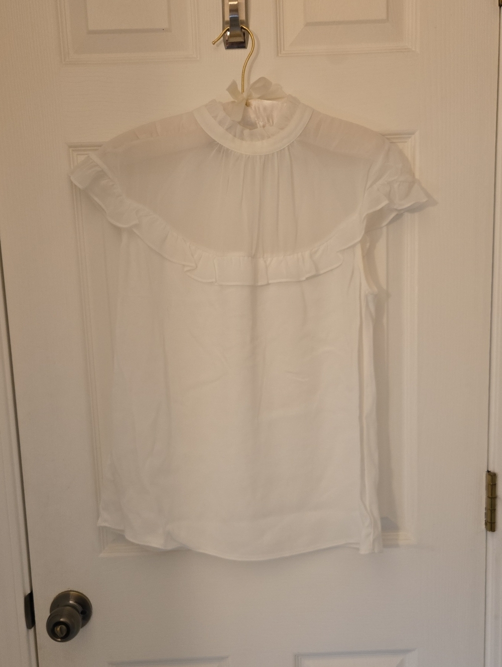 Pinko White Sheer Ruffle Yoke Sleeveless Blouse